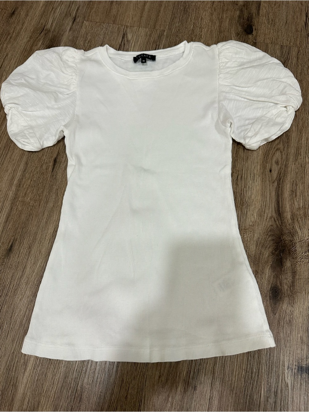 STATE White Puff Sleeve Ribbed Tee